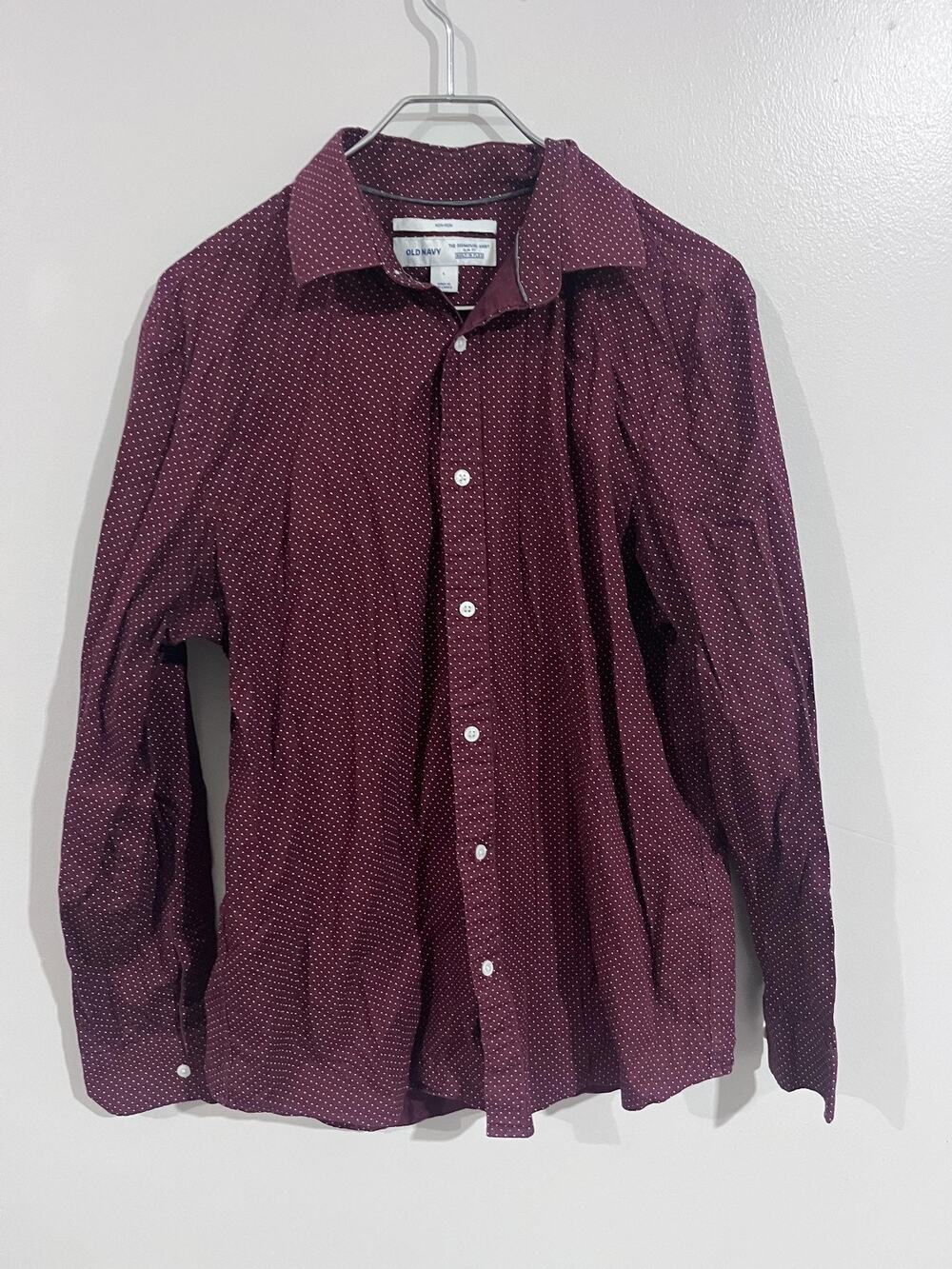 Old Navy Shirt Mens L Red Polka Dot Long Sleeve Button-Up Collared Non-Iron